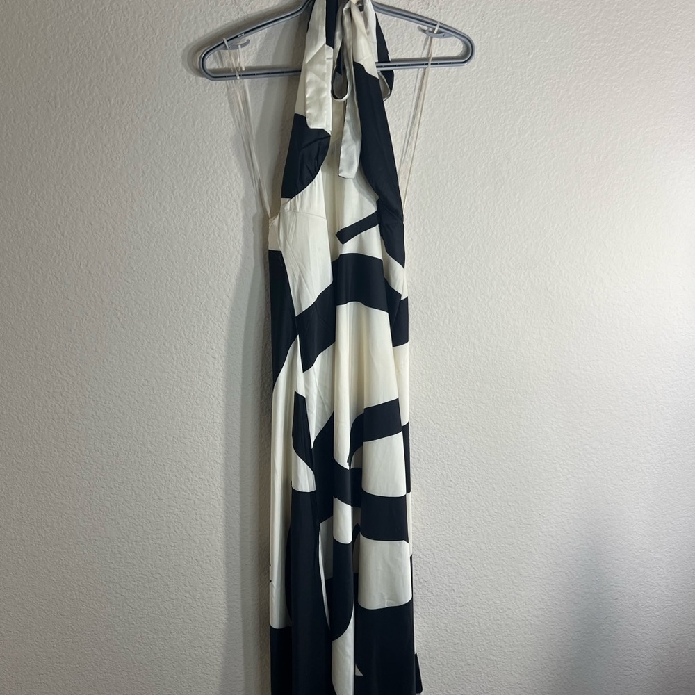 Anthropologie women’s Bardot Citron abstract colorblock print Halter Midi Dress - Picture 3 of 12